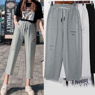 Distressed Cropped Drawstring Pants