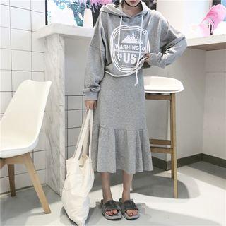 Print Long-sleeve Hoodie / Spaghetti Strap Dress
