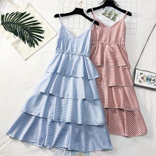 Layered Sleeveless Checked A-line Dress