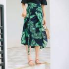Tropical Print Midi Wrap Skirt Green - One Size