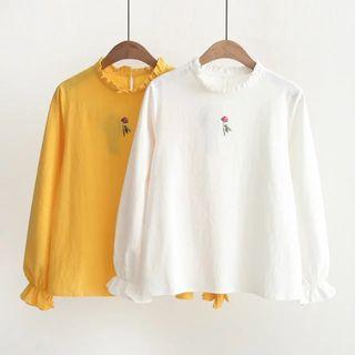 Long-sleeve Frilled Embroidery Blouse