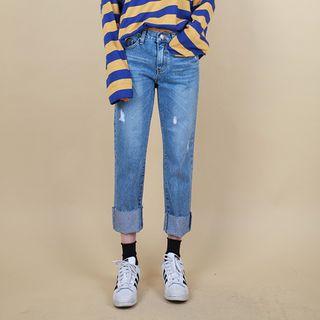 Distressed Staright-cut Jeans