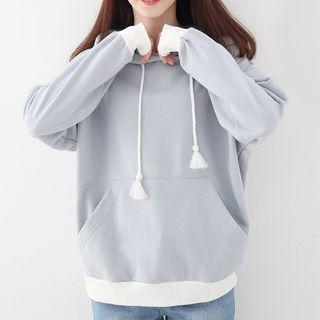 Tasseled Contrast Trim Hoodie