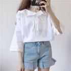 Lace-up 3/4-sleeve Blouse White - One Size
