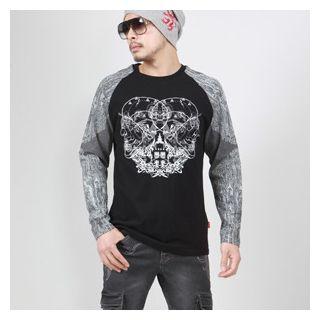 Raglan-shoulder Long-sleeve Printed T-shirt