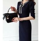 3/4-sleeve Tie-front Knit Dress