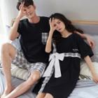 Couple Matching Short-sleeve Plaid Panel Sleep Dress / Short-sleeve Top / Shorts / Set