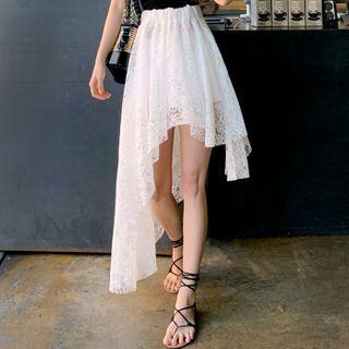 Asymmetric-hem Flared Lace Skirt