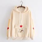 Dog Embroidered Color-block Fleece-lined Hoodie