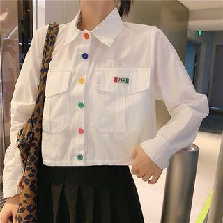 Colored Button Cropped Shirt