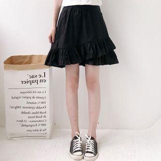 Ruffled A-line Skirt Black - One Size