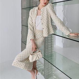 Patterned Button Jacket / Midi Pencil Skirt