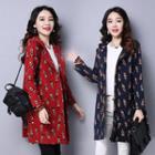 Feather Print Hooded Long Coat