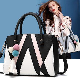 Faux Leather Two-tone Handbag