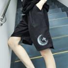 Moon Embroidered Shorts Black - One Size