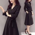 Long-sleeve V-neck A-line Shirt Dress