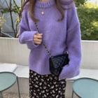 Long-sleeve Plain Sweater / High-waist Floral Skirt