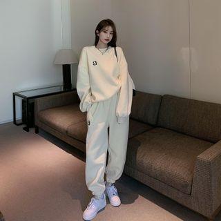 Letter Embroidered Sweatshirt / Cropped Harem Pants
