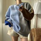 Mock Neck Color Block Sweater Blue & Gray - One Size