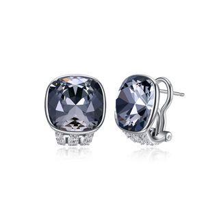 925 Sterling Silver Fashion Elegant Geometric Square Black Austrian Element Crystal Earrings Silver - One Size