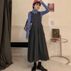 Long-sleeve Turtleneck Knit Top / Midi Overall Dress
