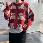 Bear Printed Sweater / Lace Top / Plain Skirt