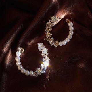 Rhinestone Star Faux Pearl Hoop Earring