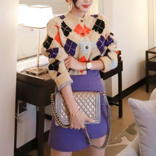 Argyle Pattern Cardigan Almond - One Size