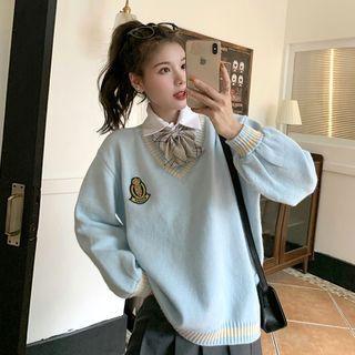 Mock Two-piece Logo Knit Sweater