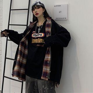 Plaid Panel Mock Two Piece Oversized Jacket
