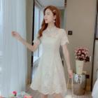Short-sleeve Midi A-line Lace Qipao Dress