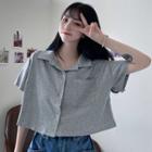 Front Pocket Short-sleeve Cropped Blouse