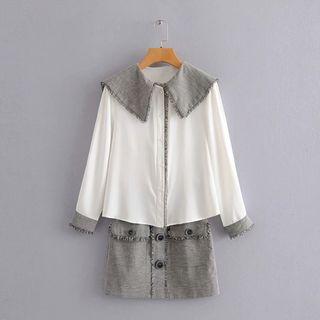 Set: Long-sleeve Sailor Collar Blouse + Mini A-line Skirt