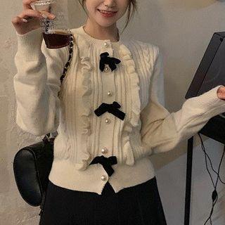 Frill Trim Ribbon Cardigan