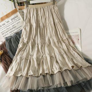 Reversible Ruched Mesh Midi Skirt