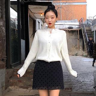 Polka-dot Chiffon-overlay Miniskirt