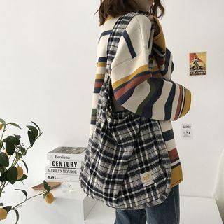 Plaid Lightweight Tote Bag Plaid - Black - One Size