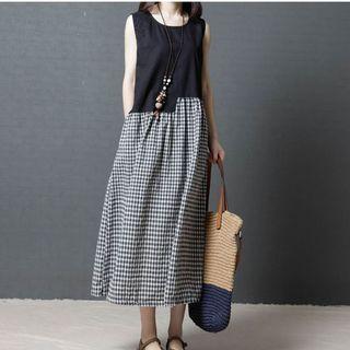 Plaid Panel Midi Tank Dress