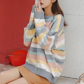 Color Panel Striped Knit Sweater