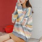 Color Panel Striped Knit Sweater