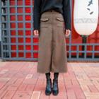 Flap-pocket Slit-front Long Skirt