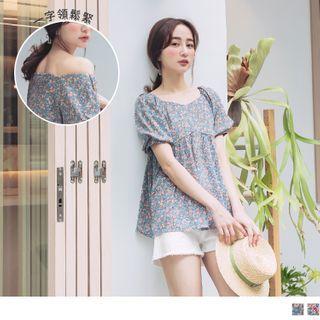 Puff-sleeve Two Way Floral Chiffon Top