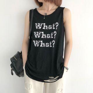 Lettering Print Distressed Tank Top