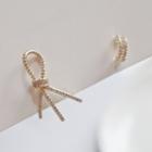 Non-matching Rhinestone Knot & Open Hoop Earring 1 Pair - Gold - One Size