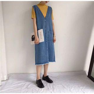 Sleeveless Denim A-line Midi Dress