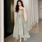 Spaghetti Strap Midi Glitter Dress / Long-sleeve Top