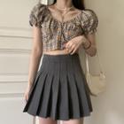 Retro Plaid Button Cropped Top / Accordion Pleat Mini Skirt