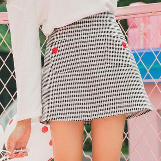 Embroidery Gingham A-line Skirt
