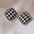 Square Houndstooth Alloy Earring 1 Pair - Stud Earrings - Houndstooth - Black & White - One Size