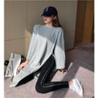 Side Slit Long-sleeve Long T-shirt / Contrast Trim Leggings